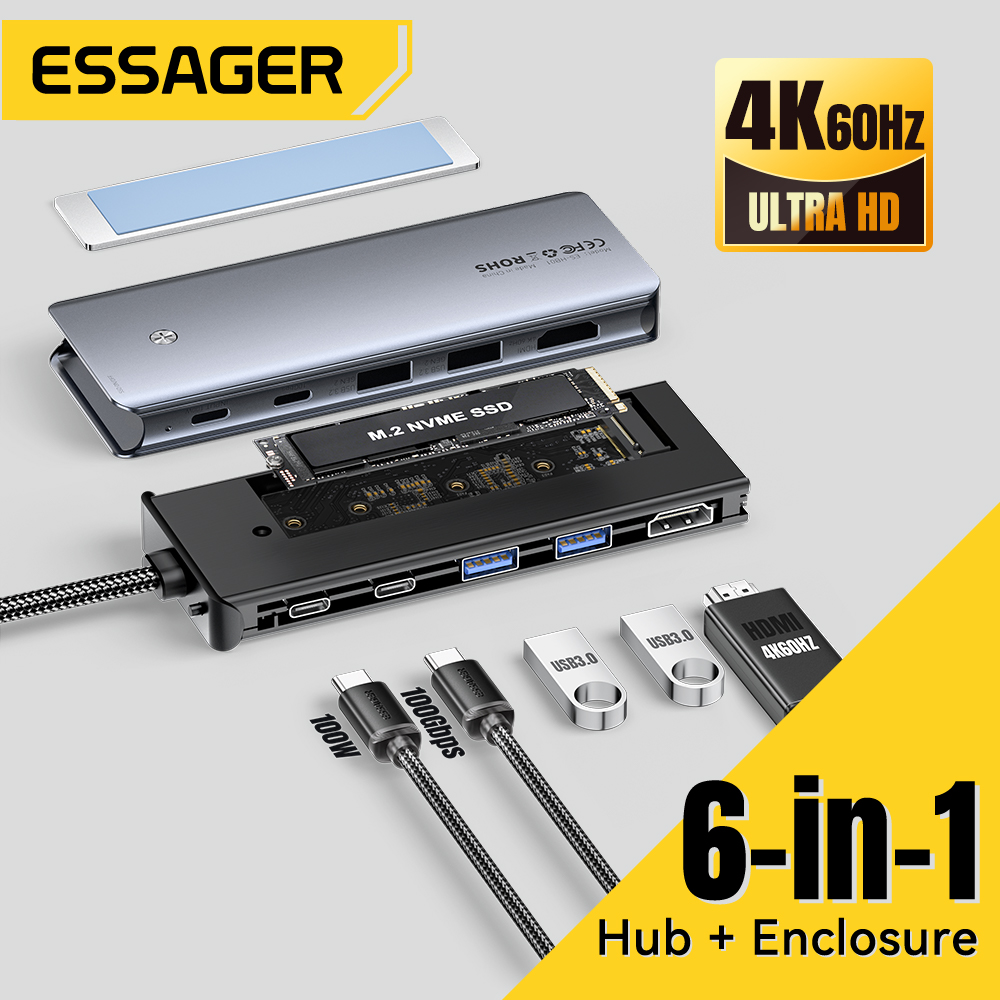 Usb C Docking Hub - Essager USB C Hub avec boîtier