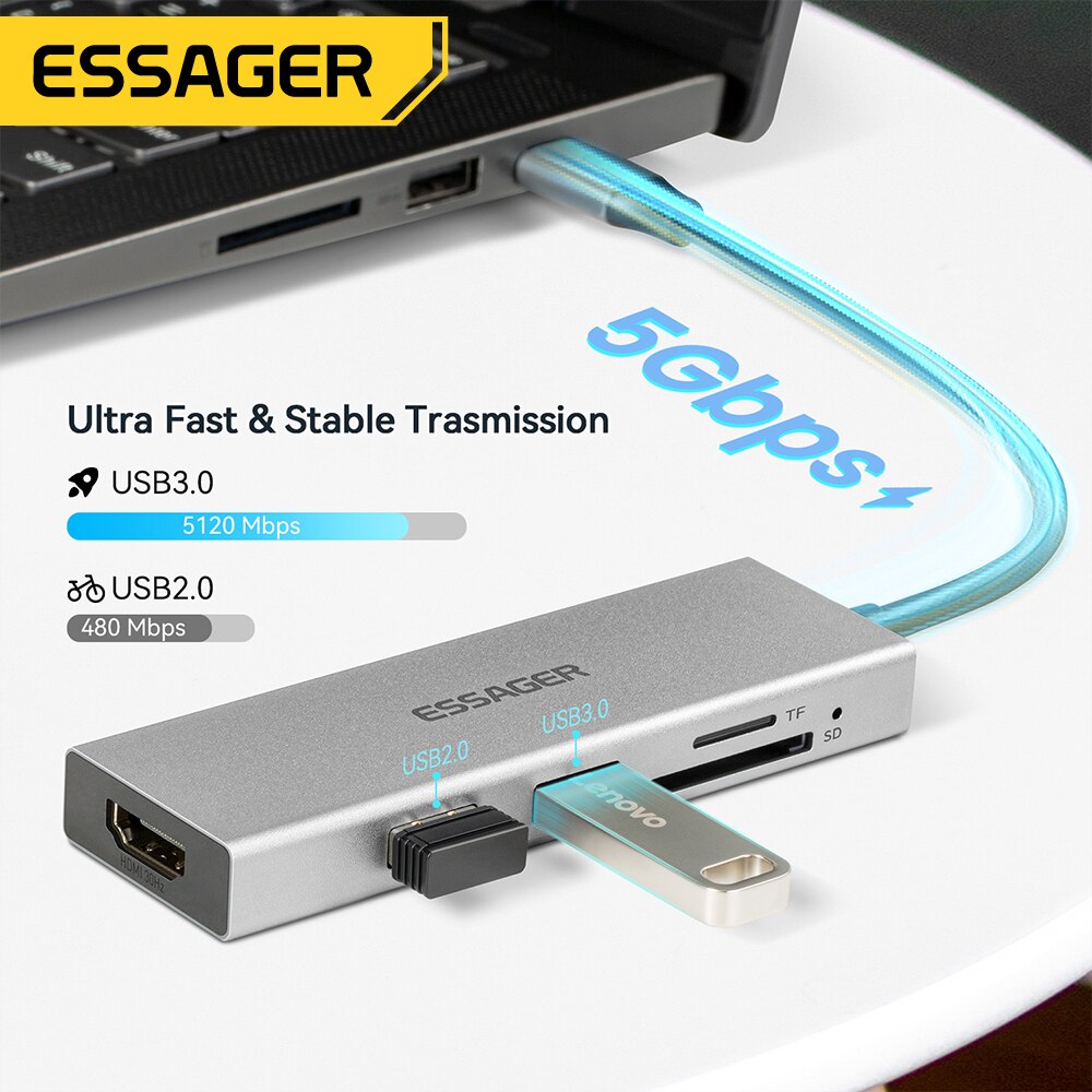 Essager 5 en 1 USB C HUB HDMI- - Usb C Docking Hub avis et prix